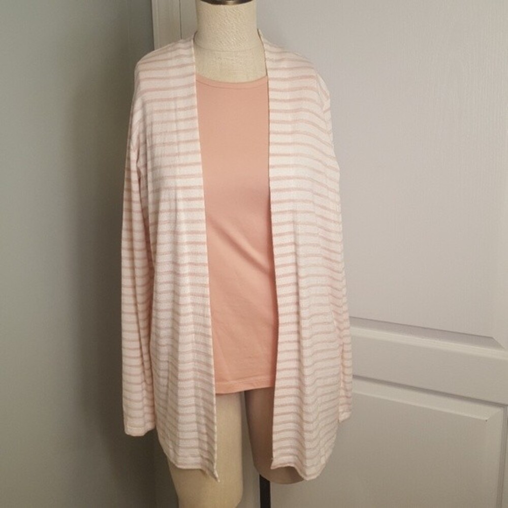 A New Day T Shirt and Striped Cardigan Set pink orange